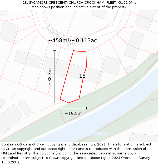18, SYCAMORE CRESCENT, CHURCH CROOKHAM, FLEET, GU51 5NN: Plot and title map