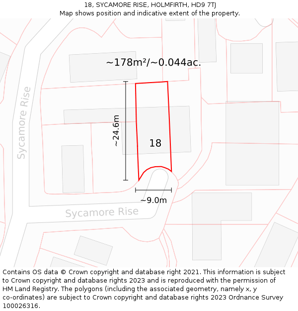 18, SYCAMORE RISE, HOLMFIRTH, HD9 7TJ: Plot and title map