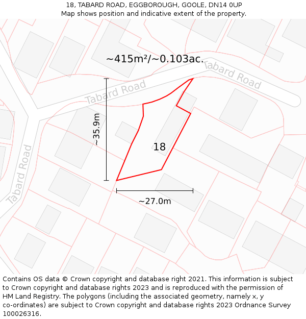 18, TABARD ROAD, EGGBOROUGH, GOOLE, DN14 0UP: Plot and title map