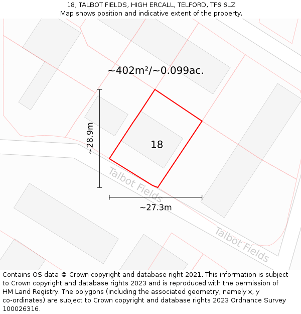18, TALBOT FIELDS, HIGH ERCALL, TELFORD, TF6 6LZ: Plot and title map