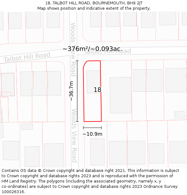 18, TALBOT HILL ROAD, BOURNEMOUTH, BH9 2JT: Plot and title map