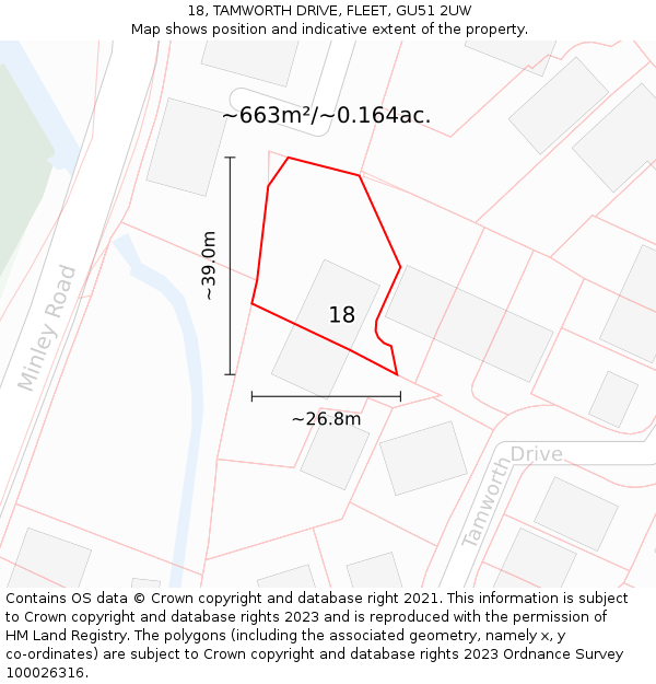 18, TAMWORTH DRIVE, FLEET, GU51 2UW: Plot and title map