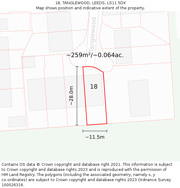 18, TANGLEWOOD, LEEDS, LS11 5DX: Plot and title map