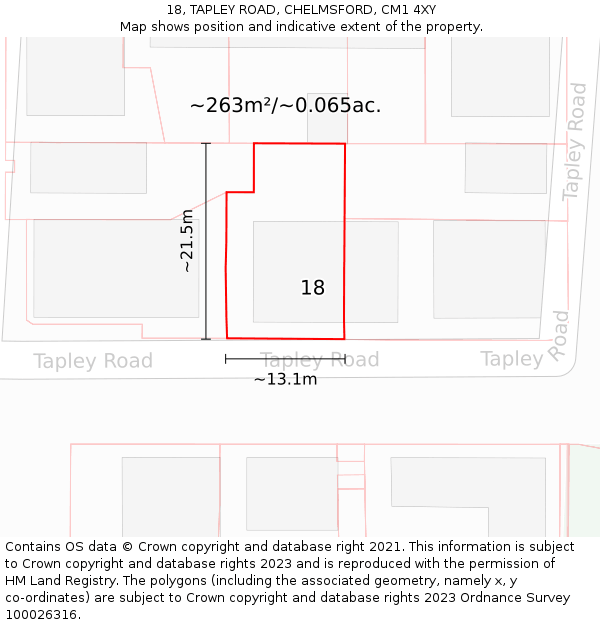 18, TAPLEY ROAD, CHELMSFORD, CM1 4XY: Plot and title map