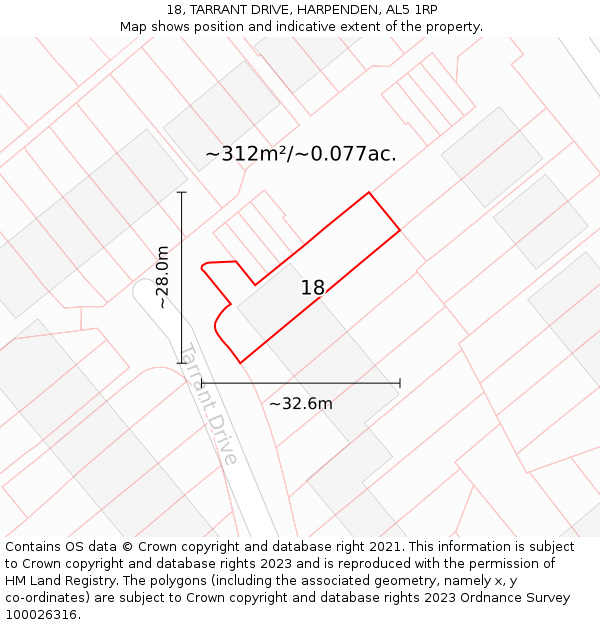 18, TARRANT DRIVE, HARPENDEN, AL5 1RP: Plot and title map