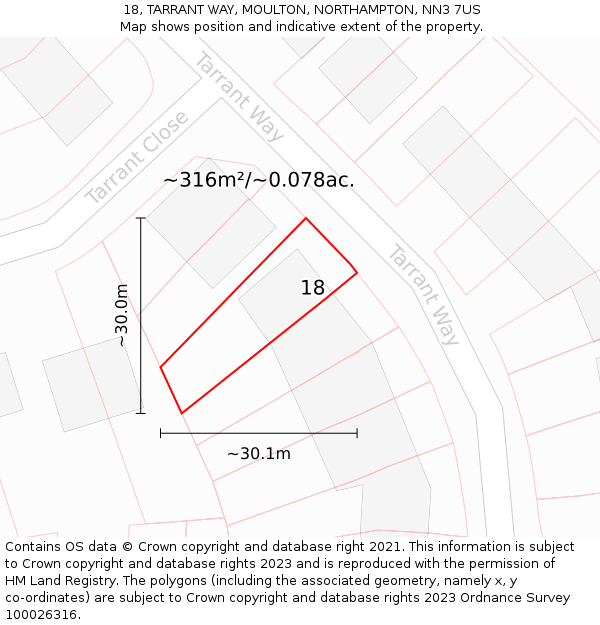 18, TARRANT WAY, MOULTON, NORTHAMPTON, NN3 7US: Plot and title map