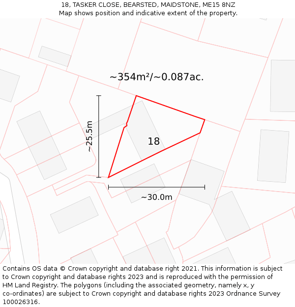 18, TASKER CLOSE, BEARSTED, MAIDSTONE, ME15 8NZ: Plot and title map