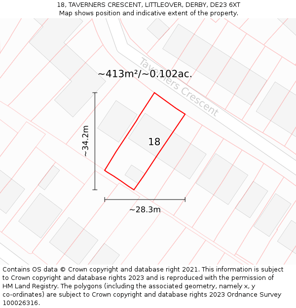 18, TAVERNERS CRESCENT, LITTLEOVER, DERBY, DE23 6XT: Plot and title map