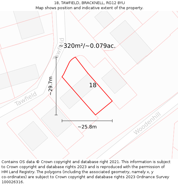 18, TAWFIELD, BRACKNELL, RG12 8YU: Plot and title map