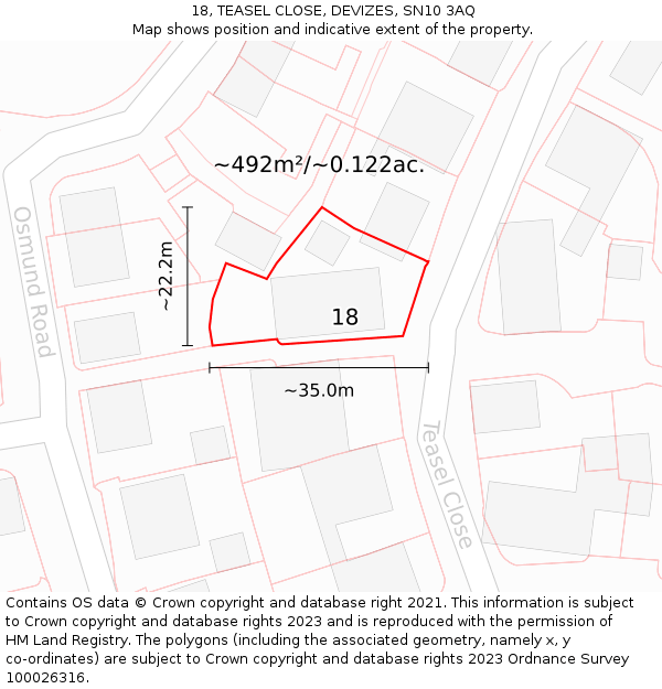 18, TEASEL CLOSE, DEVIZES, SN10 3AQ: Plot and title map