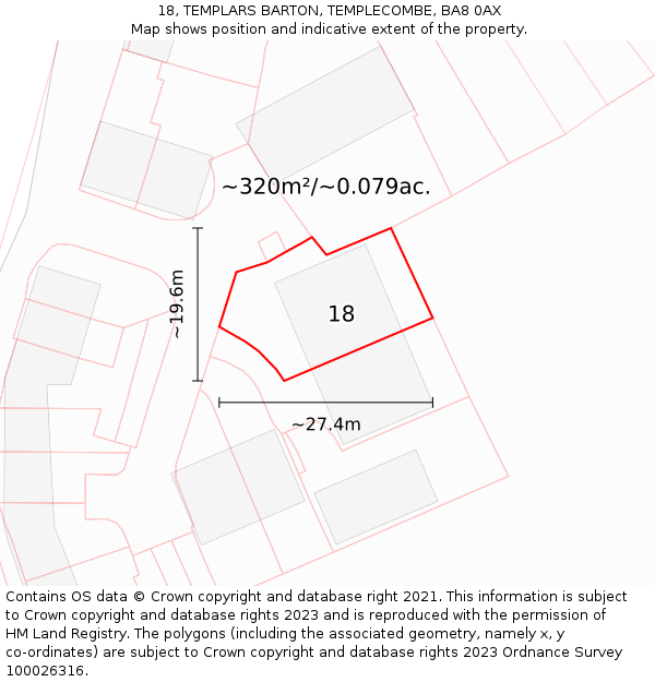 18, TEMPLARS BARTON, TEMPLECOMBE, BA8 0AX: Plot and title map