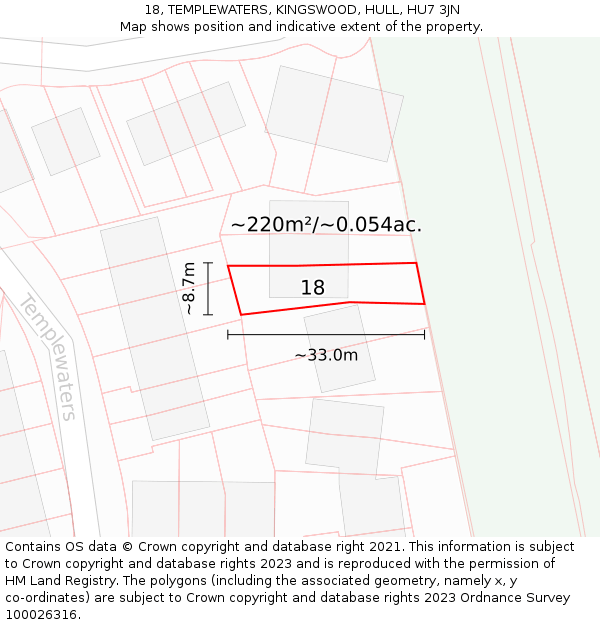 18, TEMPLEWATERS, KINGSWOOD, HULL, HU7 3JN: Plot and title map