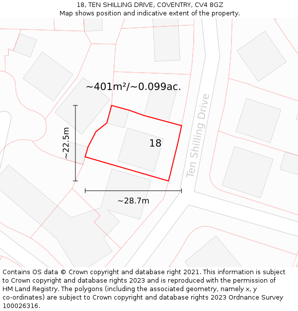 18, TEN SHILLING DRIVE, COVENTRY, CV4 8GZ: Plot and title map