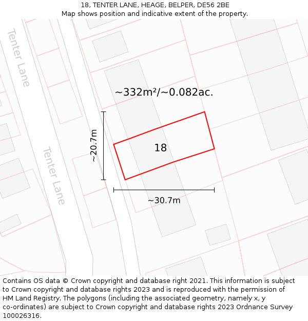 18, TENTER LANE, HEAGE, BELPER, DE56 2BE: Plot and title map