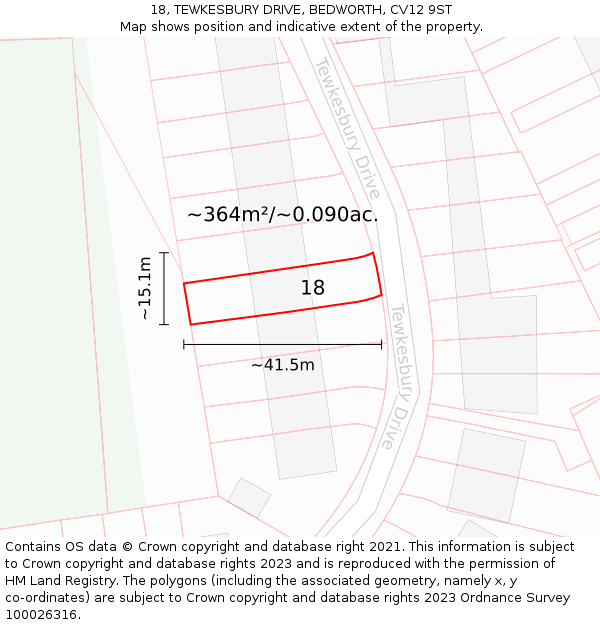 18, TEWKESBURY DRIVE, BEDWORTH, CV12 9ST: Plot and title map
