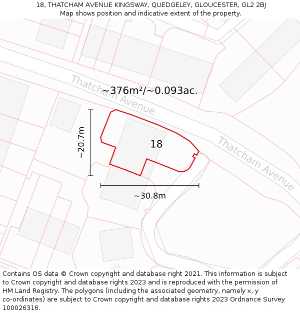 18, THATCHAM AVENUE KINGSWAY, QUEDGELEY, GLOUCESTER, GL2 2BJ: Plot and title map