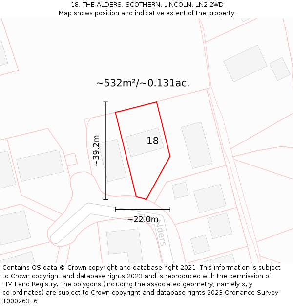 18, THE ALDERS, SCOTHERN, LINCOLN, LN2 2WD: Plot and title map
