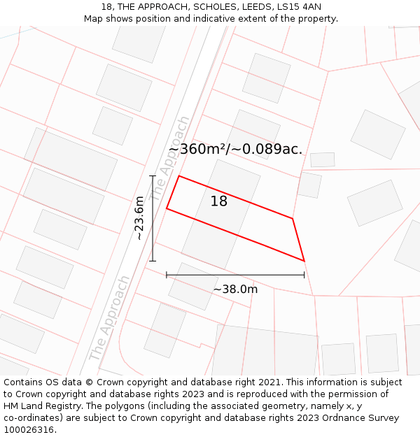 18, THE APPROACH, SCHOLES, LEEDS, LS15 4AN: Plot and title map