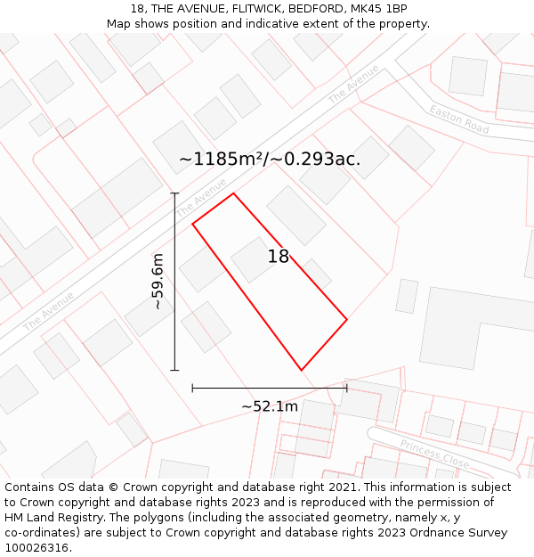 18, THE AVENUE, FLITWICK, BEDFORD, MK45 1BP: Plot and title map