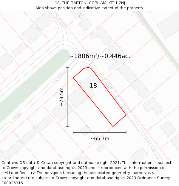 18, THE BARTON, COBHAM, KT11 2NJ: Plot and title map