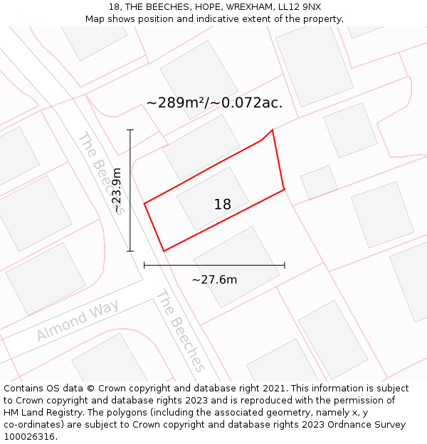 18, THE BEECHES, HOPE, WREXHAM, LL12 9NX: Plot and title map