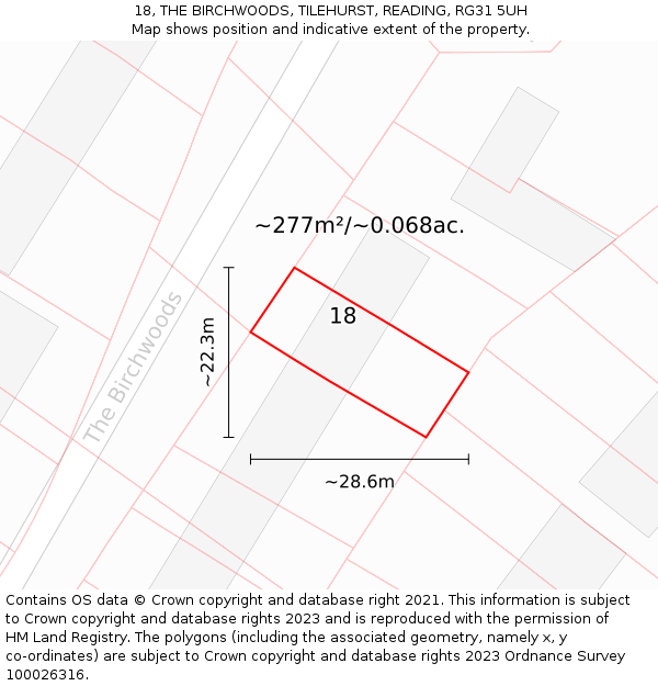 18, THE BIRCHWOODS, TILEHURST, READING, RG31 5UH: Plot and title map