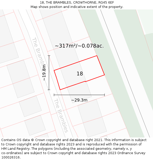 18, THE BRAMBLES, CROWTHORNE, RG45 6EF: Plot and title map