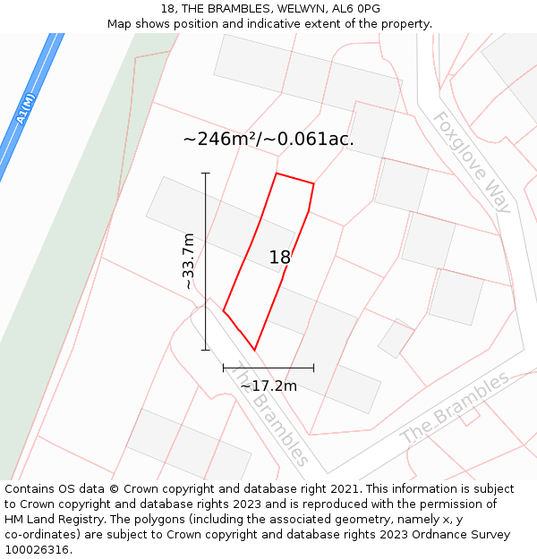18, THE BRAMBLES, WELWYN, AL6 0PG: Plot and title map