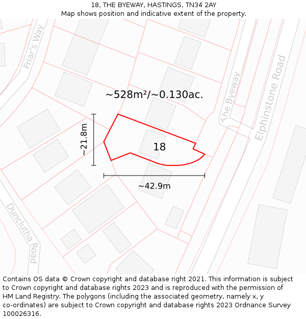 18, THE BYEWAY, HASTINGS, TN34 2AY: Plot and title map
