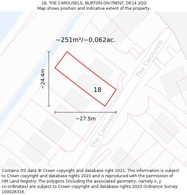 18, THE CAROUSELS, BURTON-ON-TRENT, DE14 2QG: Plot and title map