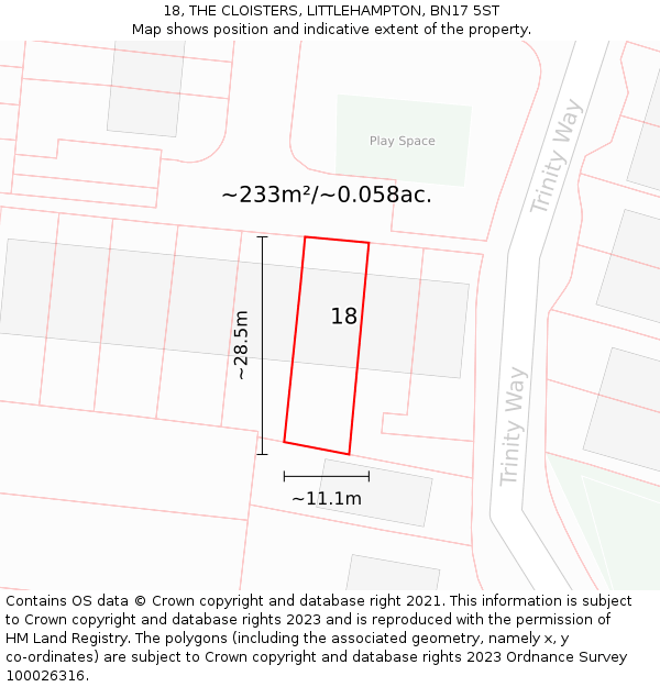18, THE CLOISTERS, LITTLEHAMPTON, BN17 5ST: Plot and title map