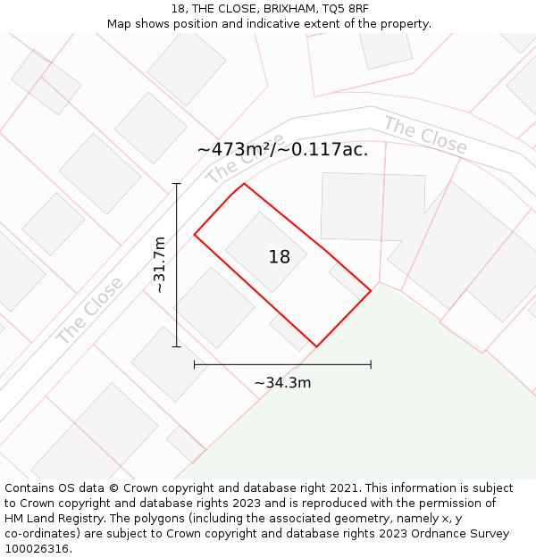 18, THE CLOSE, BRIXHAM, TQ5 8RF: Plot and title map