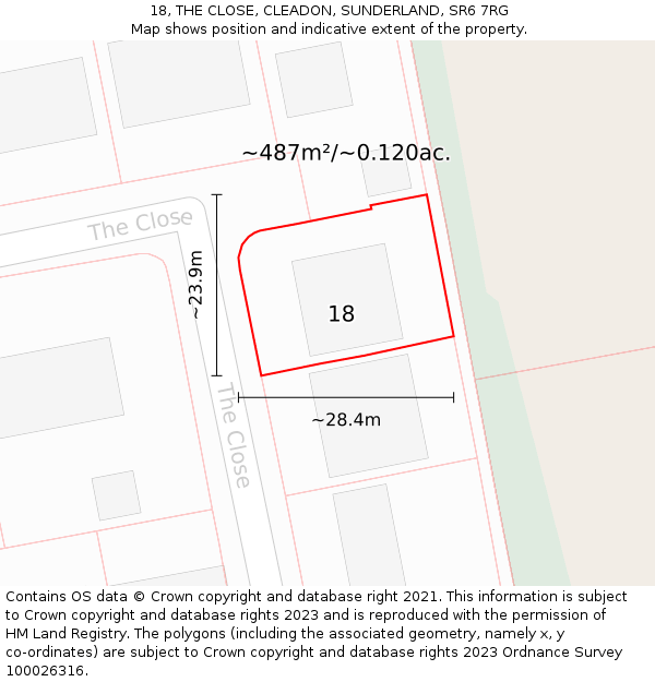 18, THE CLOSE, CLEADON, SUNDERLAND, SR6 7RG: Plot and title map