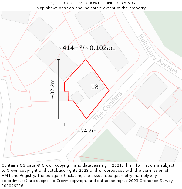 18, THE CONIFERS, CROWTHORNE, RG45 6TG: Plot and title map