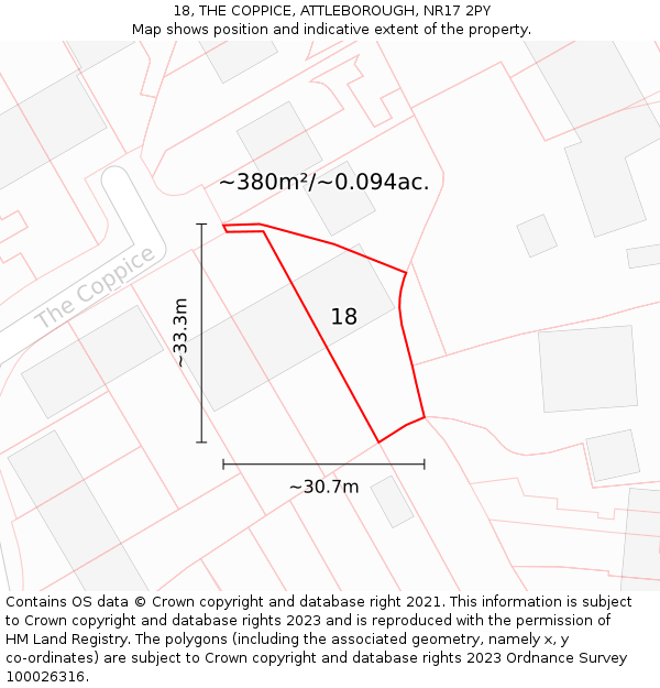 18, THE COPPICE, ATTLEBOROUGH, NR17 2PY: Plot and title map