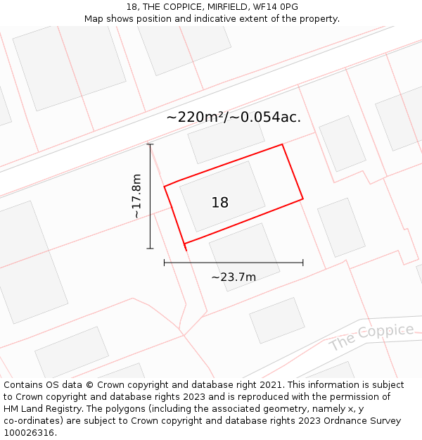 18, THE COPPICE, MIRFIELD, WF14 0PG: Plot and title map