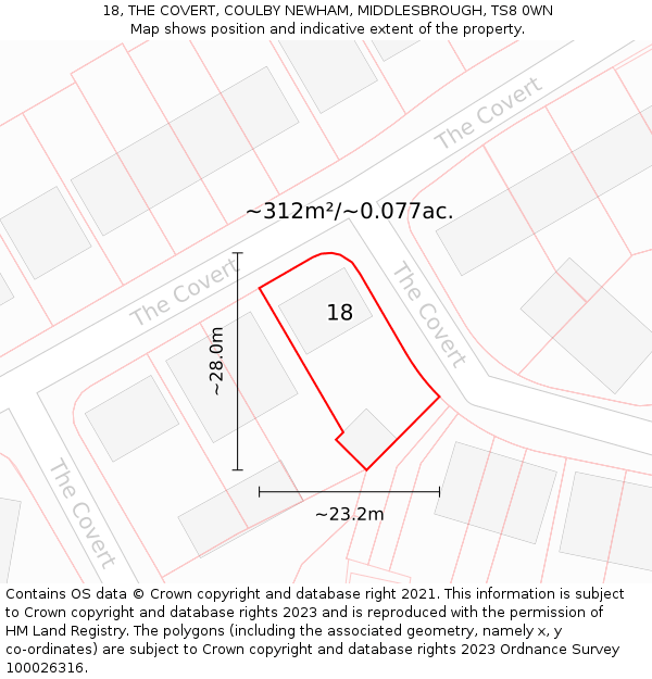 18, THE COVERT, COULBY NEWHAM, MIDDLESBROUGH, TS8 0WN: Plot and title map