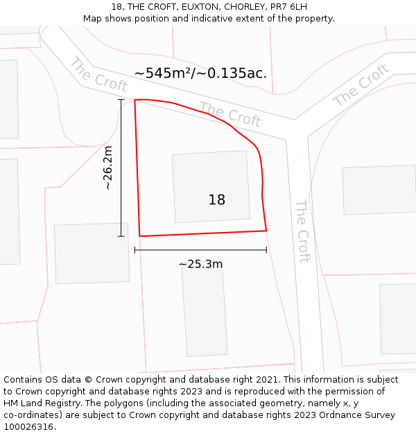 18, THE CROFT, EUXTON, CHORLEY, PR7 6LH: Plot and title map