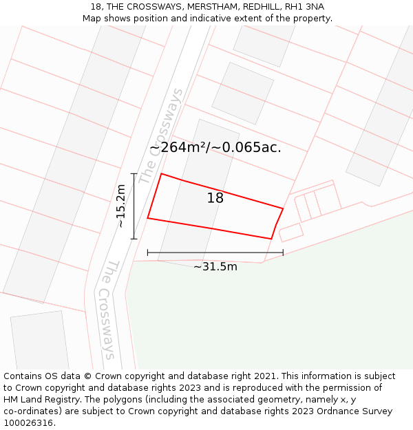 18, THE CROSSWAYS, MERSTHAM, REDHILL, RH1 3NA: Plot and title map
