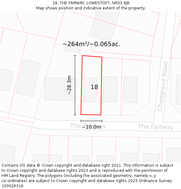 18, THE FAIRWAY, LOWESTOFT, NR33 9JB: Plot and title map
