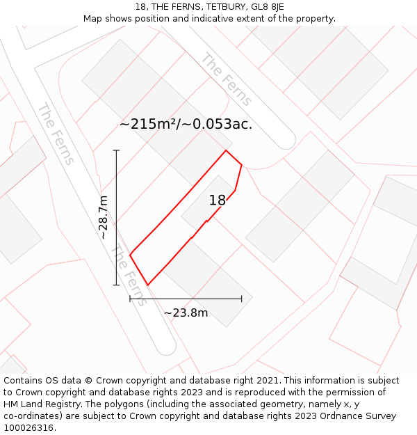 18, THE FERNS, TETBURY, GL8 8JE: Plot and title map