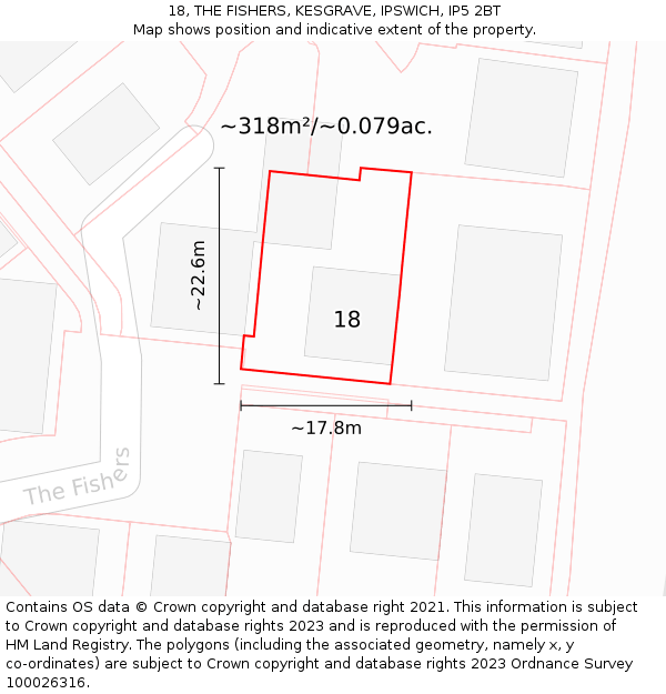18, THE FISHERS, KESGRAVE, IPSWICH, IP5 2BT: Plot and title map