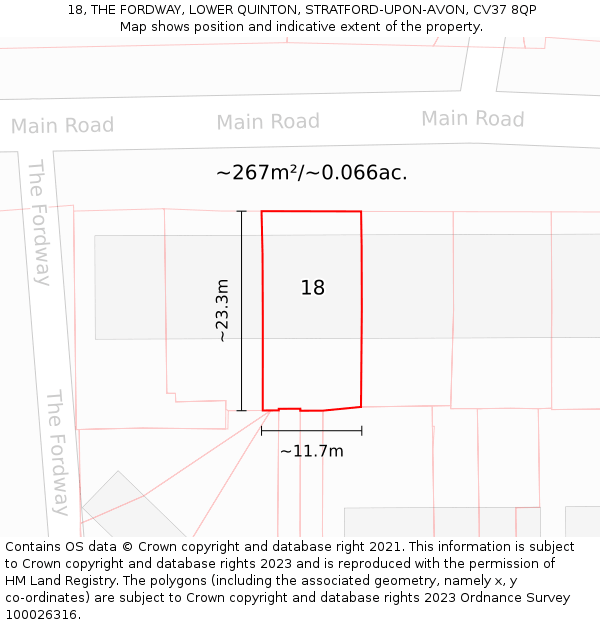 18, THE FORDWAY, LOWER QUINTON, STRATFORD-UPON-AVON, CV37 8QP: Plot and title map
