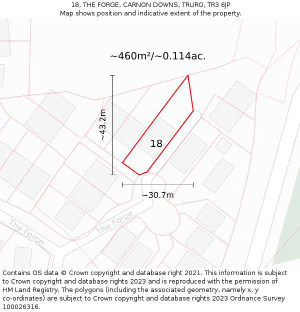 18, THE FORGE, CARNON DOWNS, TRURO, TR3 6JP: Plot and title map