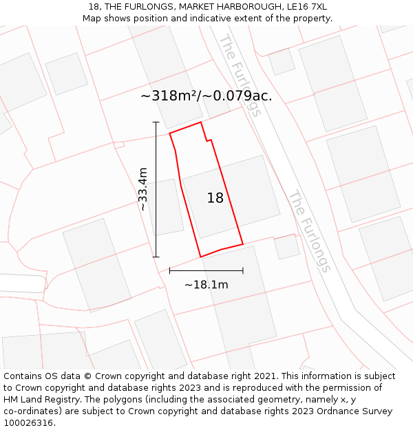 18, THE FURLONGS, MARKET HARBOROUGH, LE16 7XL: Plot and title map
