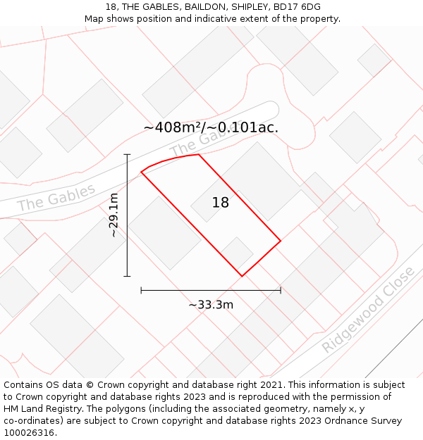 18, THE GABLES, BAILDON, SHIPLEY, BD17 6DG: Plot and title map