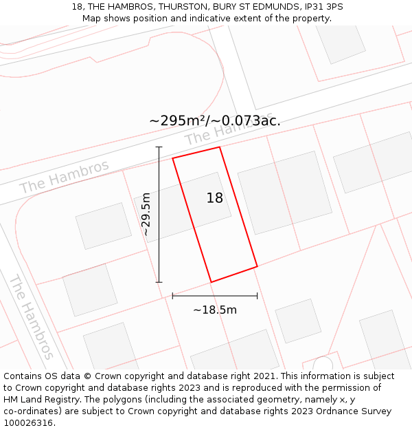 18, THE HAMBROS, THURSTON, BURY ST EDMUNDS, IP31 3PS: Plot and title map