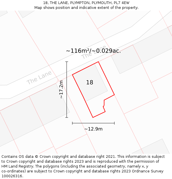 18, THE LANE, PLYMPTON, PLYMOUTH, PL7 4EW: Plot and title map