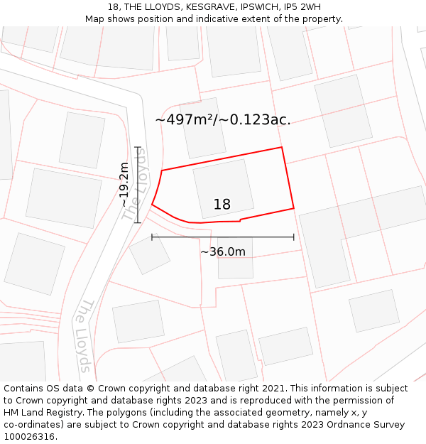 18, THE LLOYDS, KESGRAVE, IPSWICH, IP5 2WH: Plot and title map