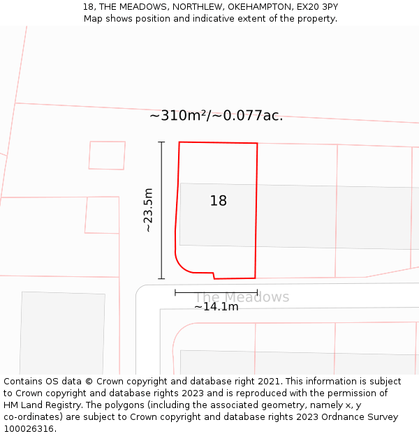 18, THE MEADOWS, NORTHLEW, OKEHAMPTON, EX20 3PY: Plot and title map